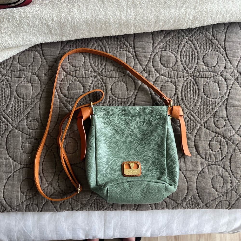 Valentina Sage Green Pebble Brown Leather Crossbody Bag